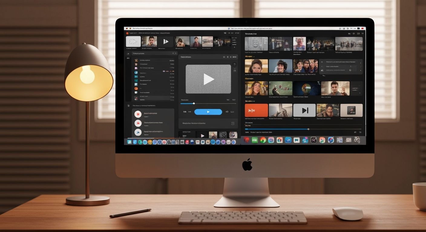 Interface de lecteur IPTV sur écran macOS avec contrôles de lecture et liste de chaînes