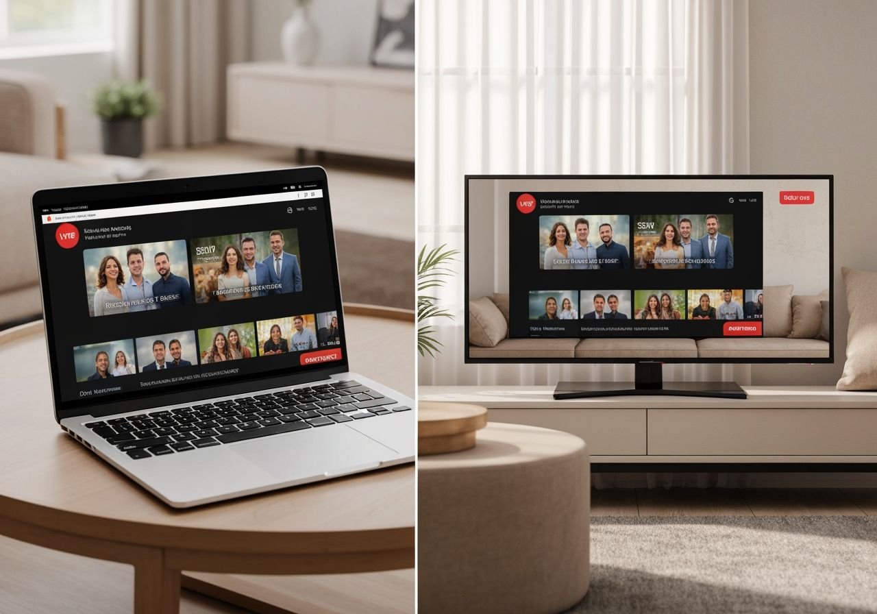 Comparaison d'un ordinateur portable et d'une Smart TV affichant le même contenu de télévision en direct