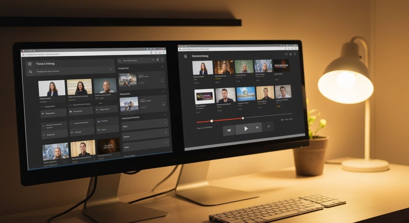 Écran d'ordinateur affichant une application lecteur IPTV avec liste de chaînes et interface de lecture vidéo
