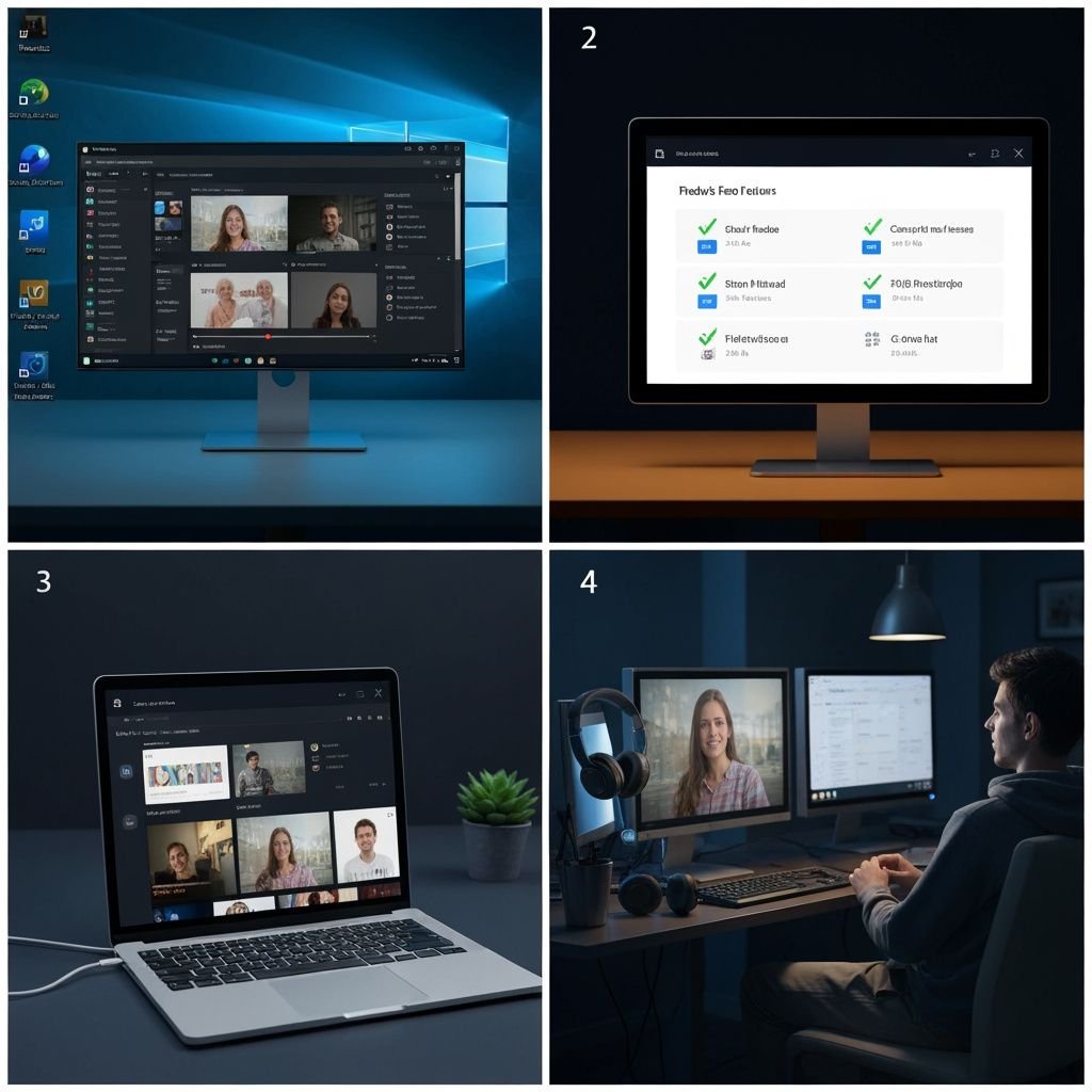 Grille de quatre images montrant différentes applications IPTV sur PC, comparaison de fonctionnalités et expériences de...