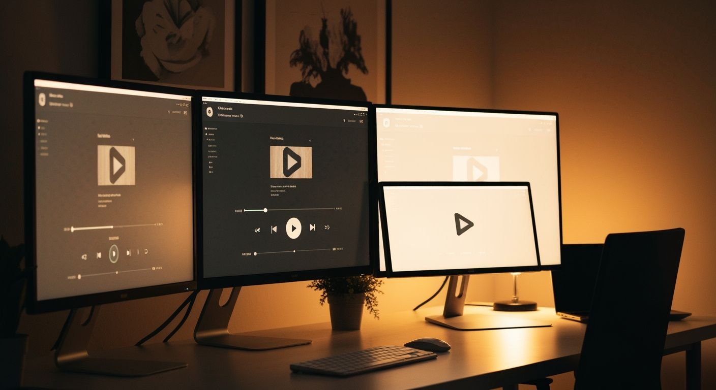 Écran d'ordinateur affichant une application lecteur vidéo IPTV avec interface de lecture moderne