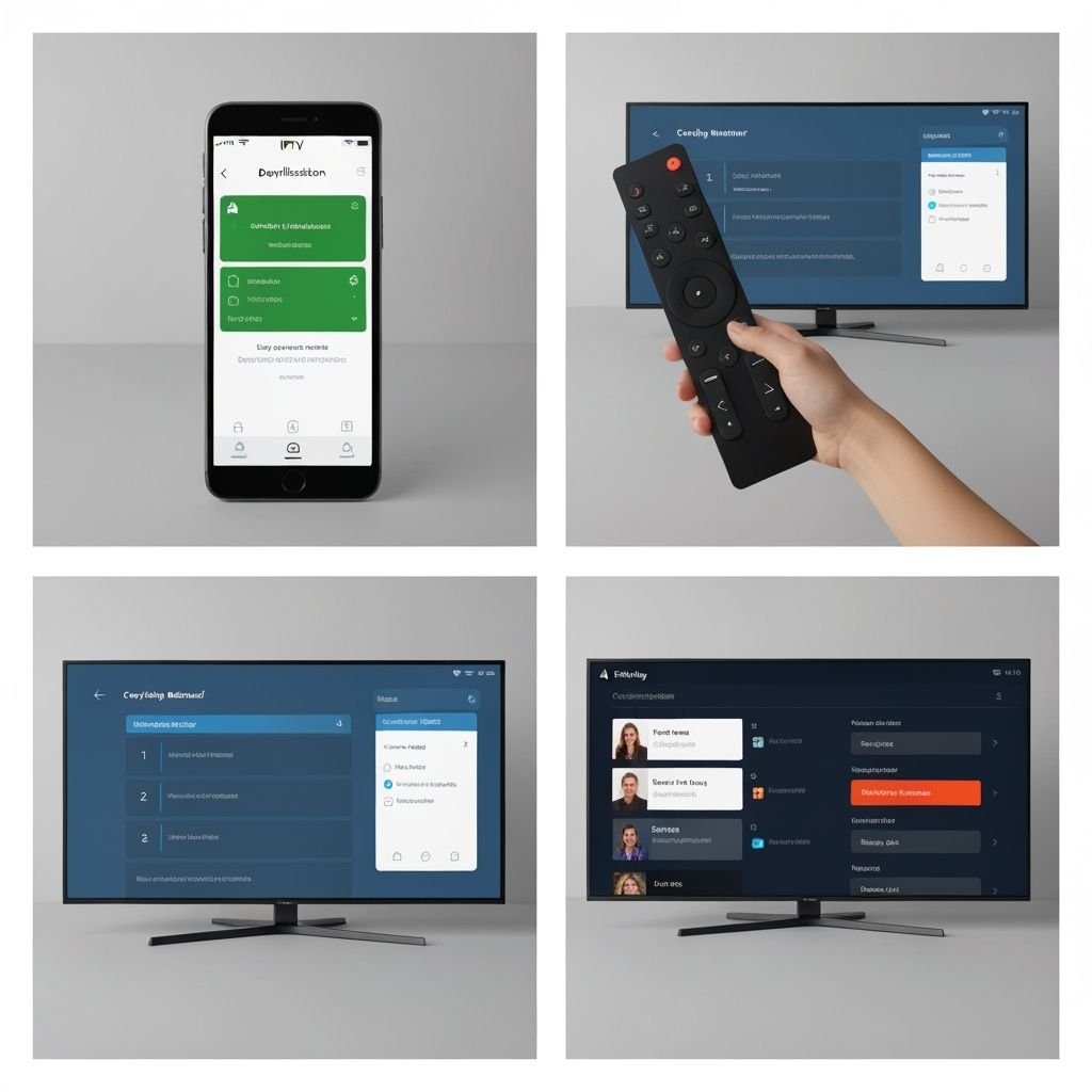 Guide visuel en quatre étapes : téléchargement, configuration, menu de paramétrage et lecture IPTV