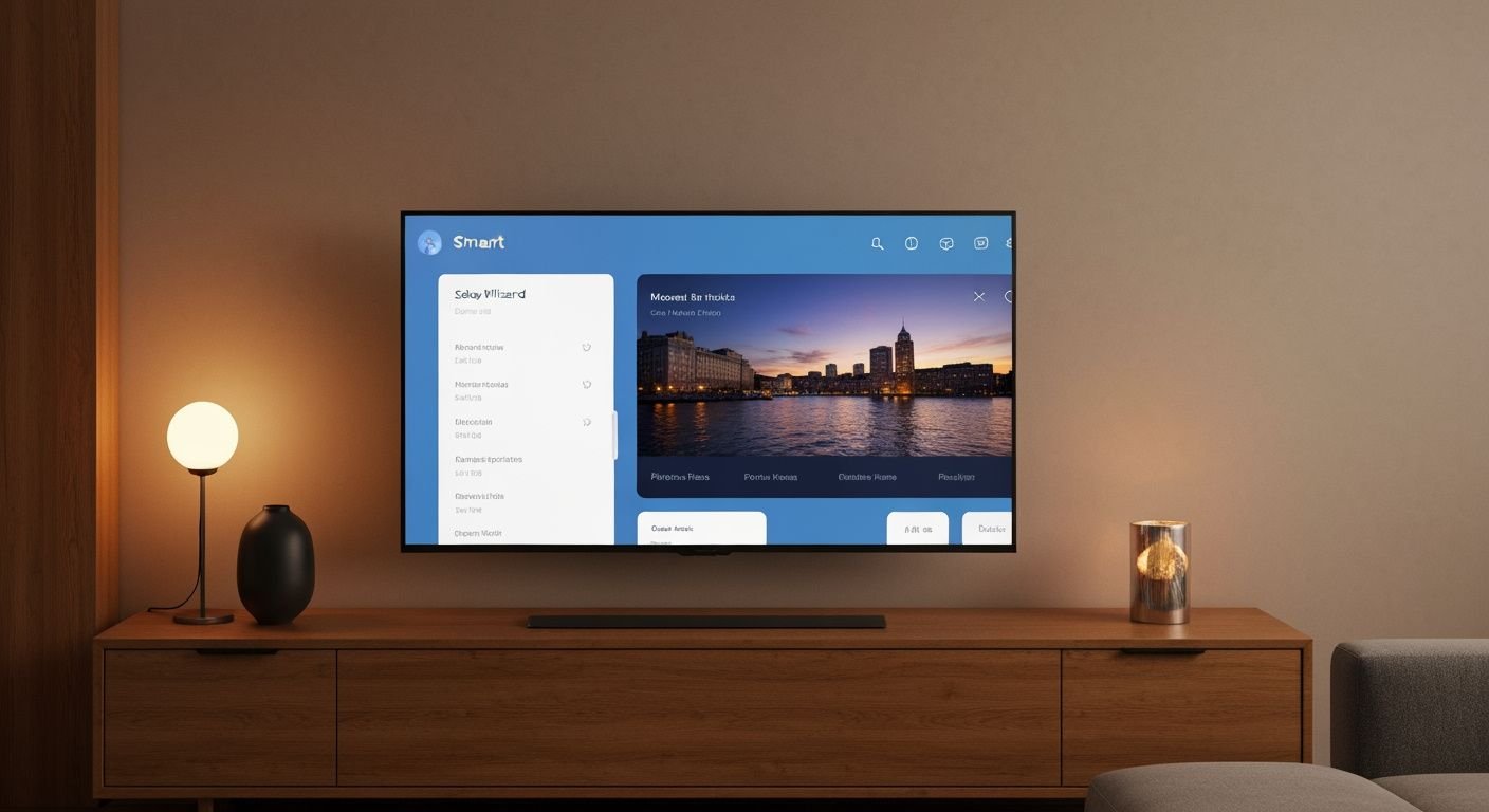 Interface de configuration d'une application IPTV sur Smart TV moderne avec écran d'installation