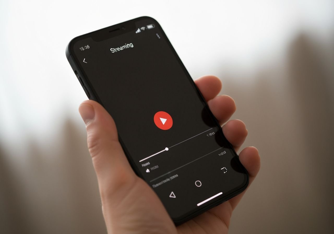 Application lecteur IPTV stream affichée sur écran de smartphone avec contrôles de lecture