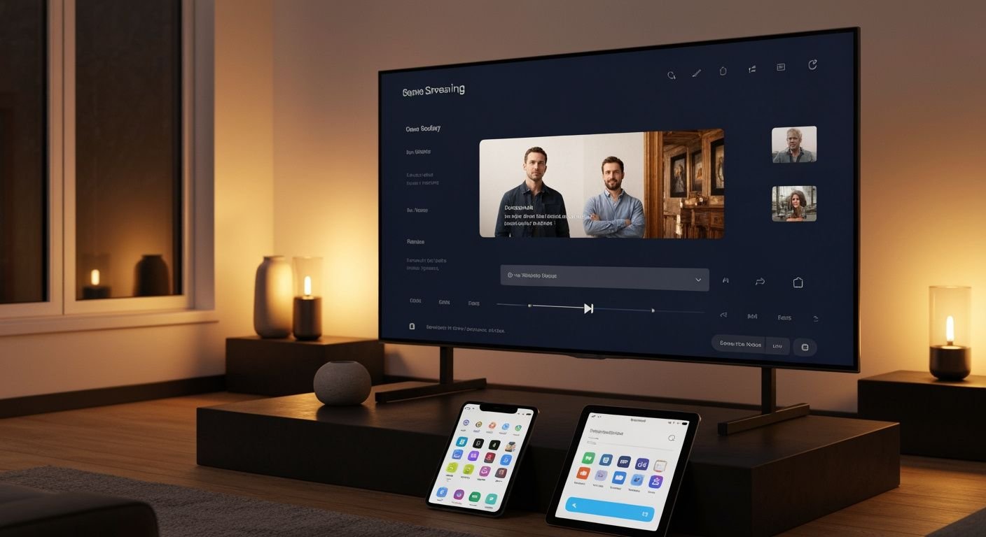 Lecteur IPTV stream sur Smart TV avec interface de lecture vidéo et appareils compatibles