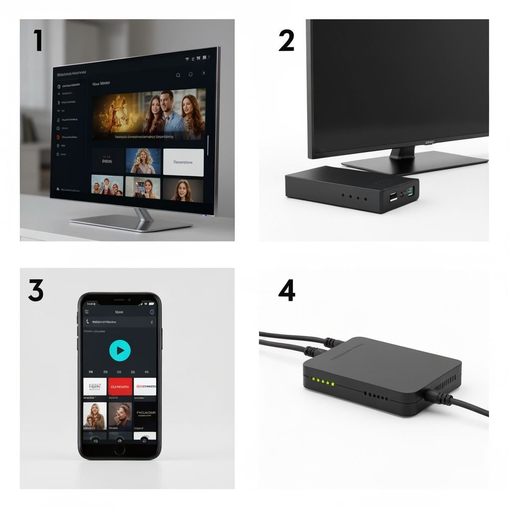 Comparatif de quatre lecteurs IPTV : écran TV, boîtier multimédia, application mobile et décodeur