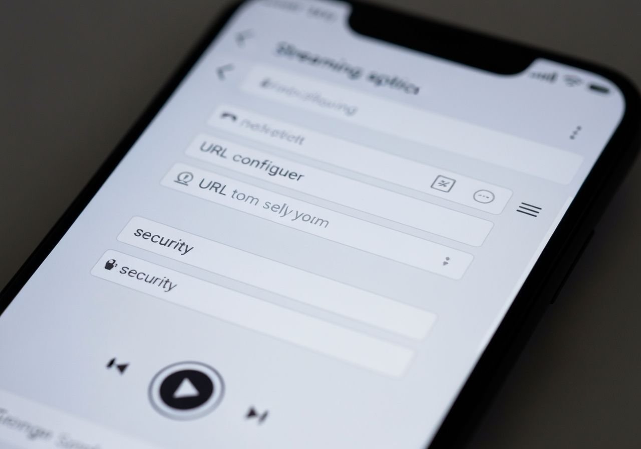 Écran de configuration d'application streaming avec options de saisie URL et paramètres