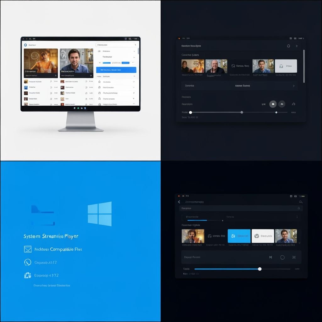 Grille comparant quatre aspects : application PC, contrôles lecteur, compatibilité Windows et interfaces de streaming