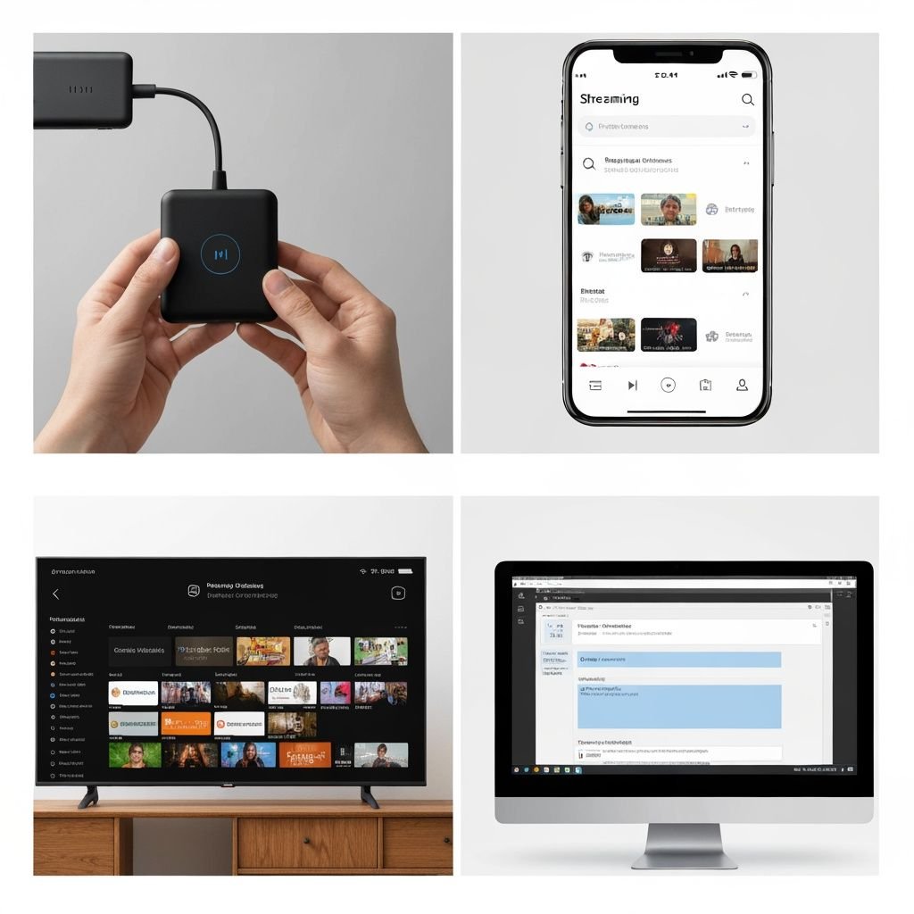 Quatre étapes d'installation et utilisation d'un lecteur IPTV : appareil, application mobile, interface TV et configuration