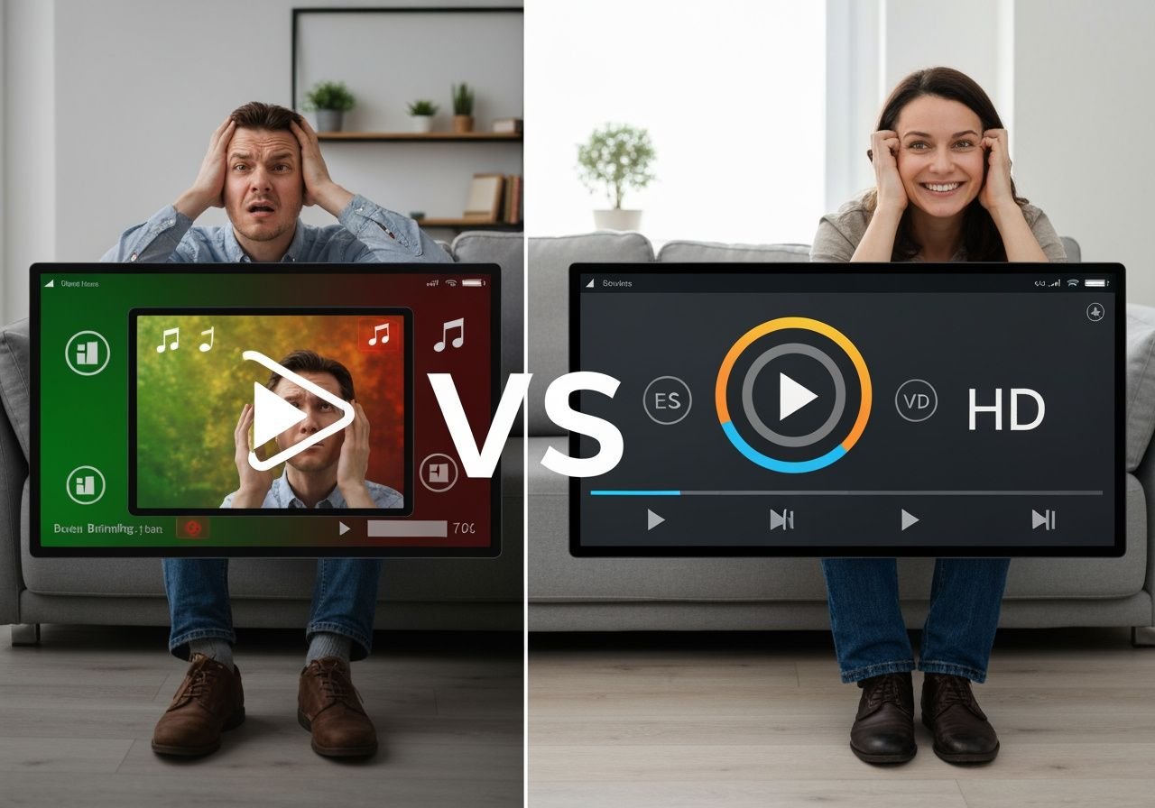 Contraste entre mauvaise et bonne qualité de streaming IPTV en environnement domestique