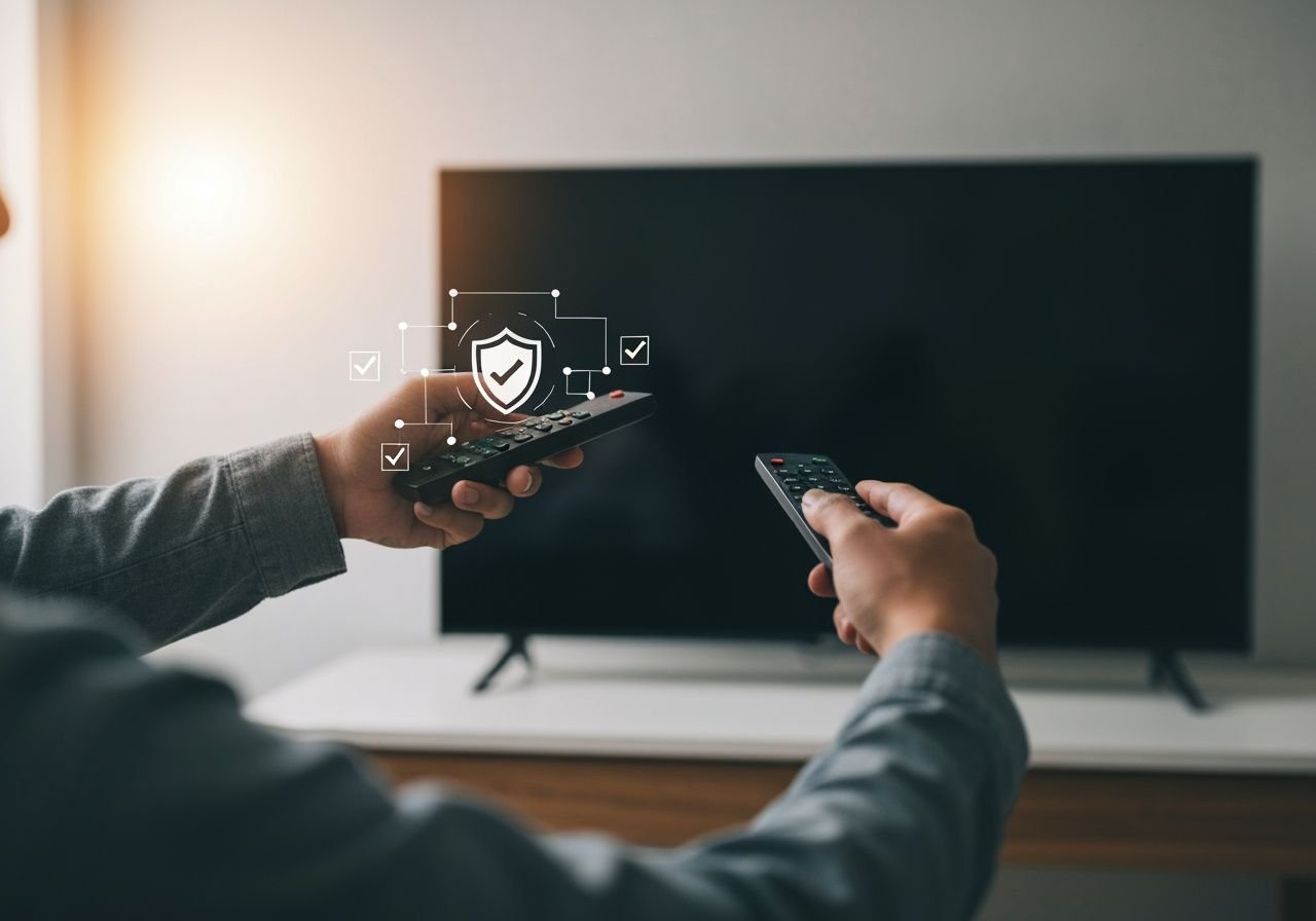 Personne utilisant un service IPTV fiable et légal sur sa télévision intelligente