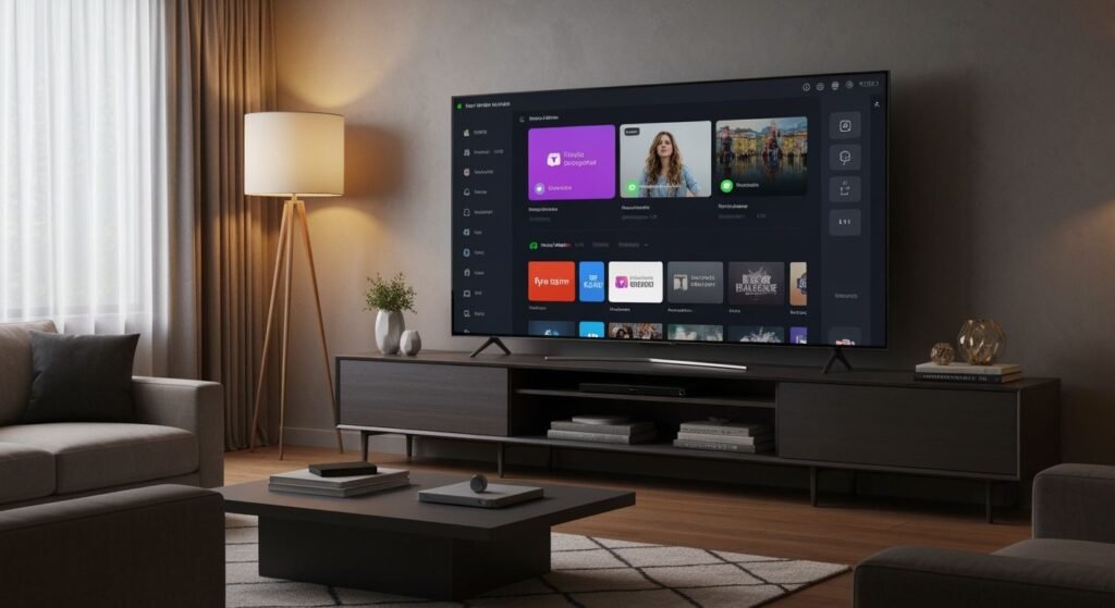 Comparaison d'applications IPTV sur écran TV avec plusieurs lecteurs affichés simultanément
