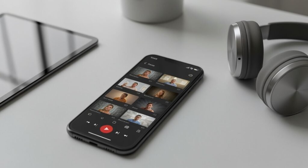 Application IPTV sur smartphone avec interface de streaming et contenu vidéo