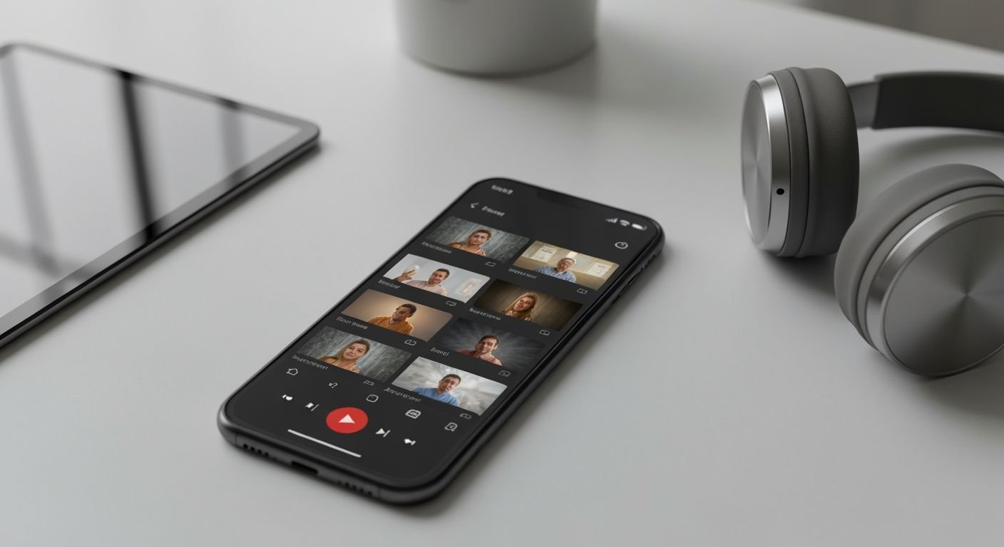 Application IPTV sur smartphone avec interface de streaming et contenu vidéo