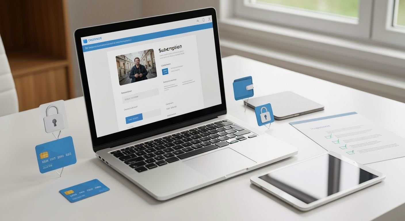 Achat sécurisé d'abonnement IPTV : interface de paiement, moyens de paiement et symboles de confiance