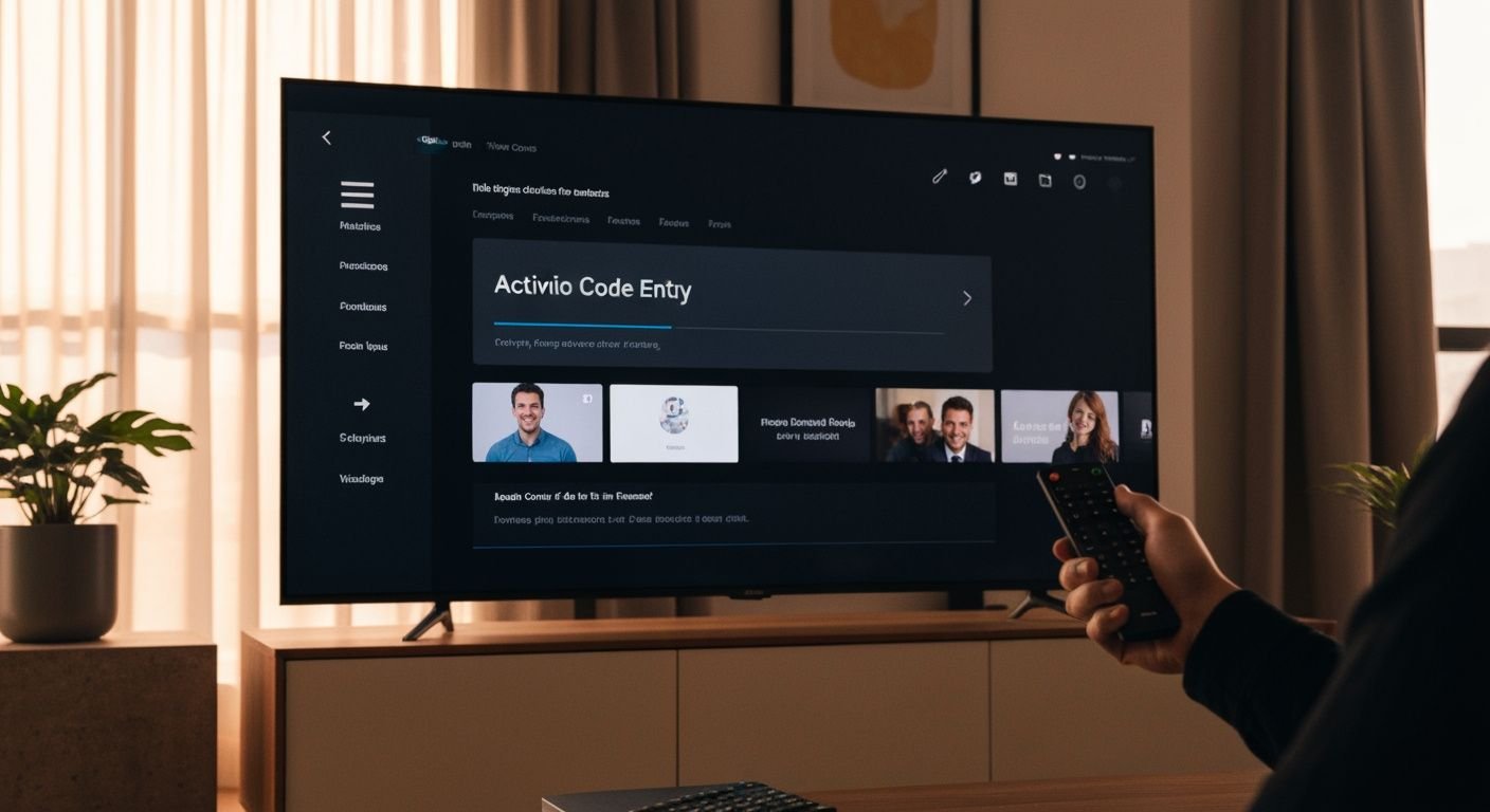 Écran de télévision affichant un formulaire d'activation de code IPTV avec télécommande à proximité