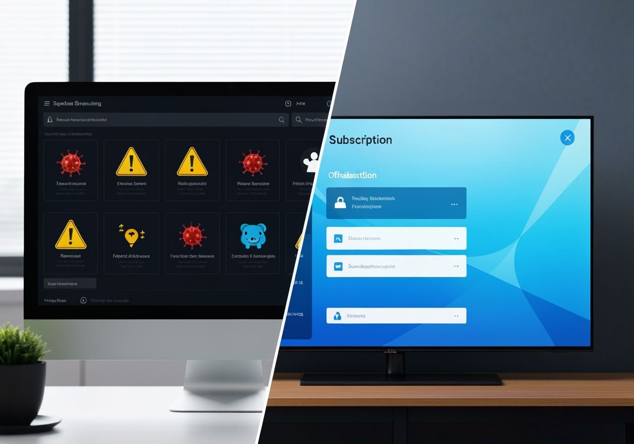 Comparaison visuelle entre une interface de streaming dangereuse et une plateforme légale sécurisée