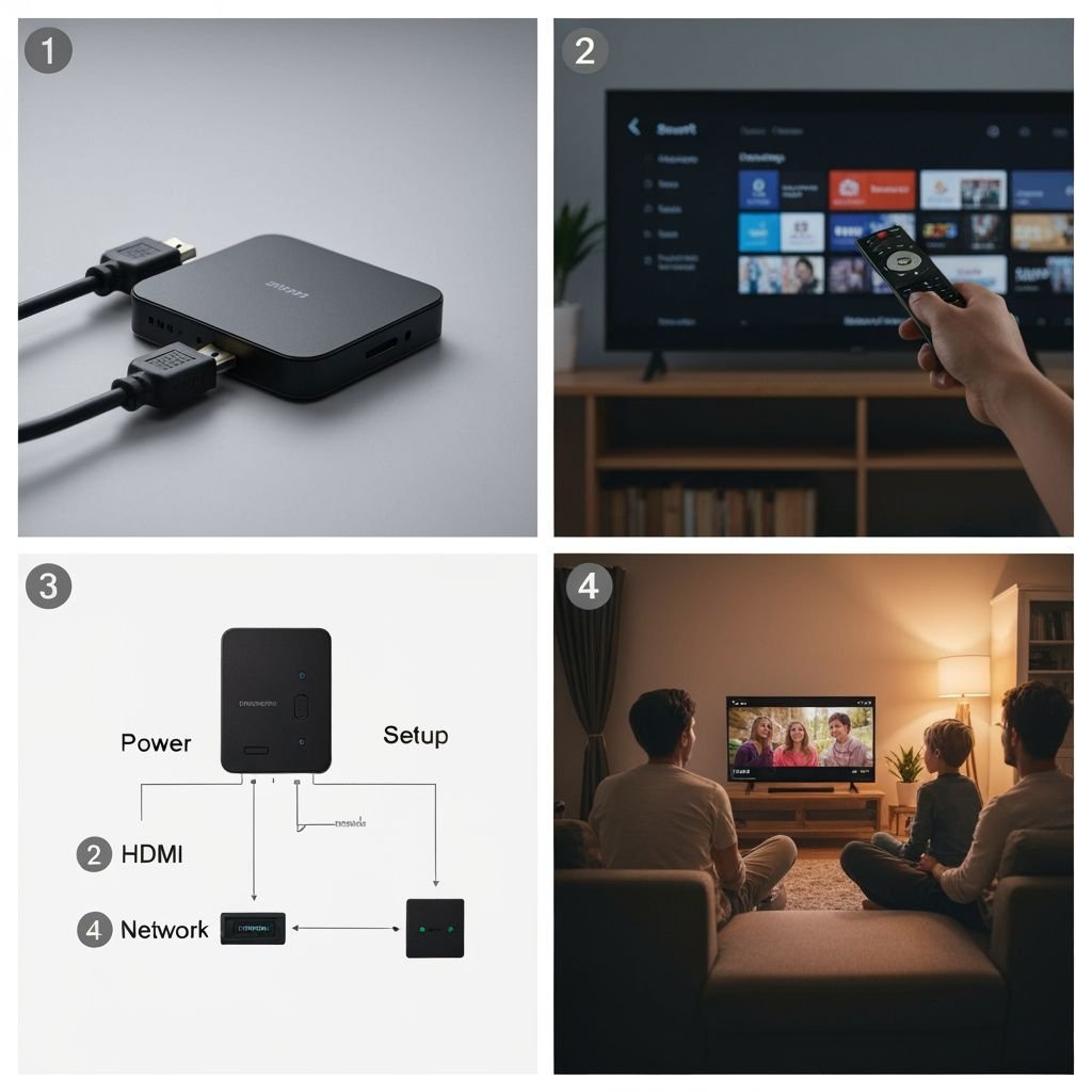 Guide d'installation en quatre étapes : appareil, télécommande, connexions et utilisation du lecteur multimédia