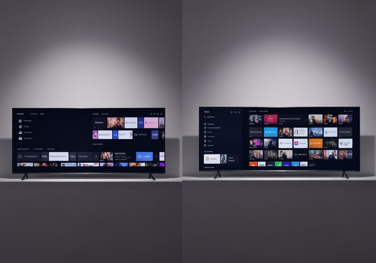 Comparaison visuelle de trois modèles de Smart TV connectées avec interfaces de streaming différentes