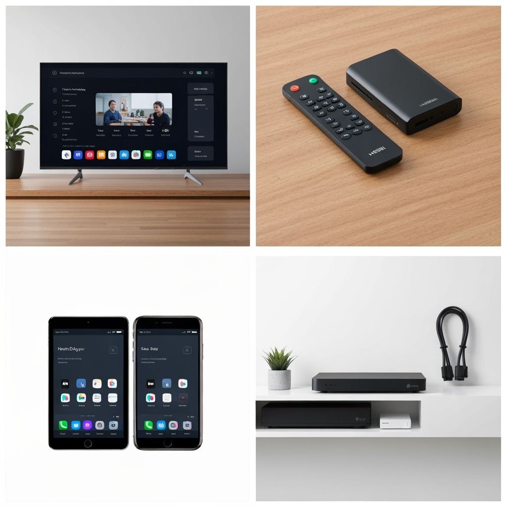 Quatre solutions IPTV : Smart TV, box média, applications mobiles et équipements