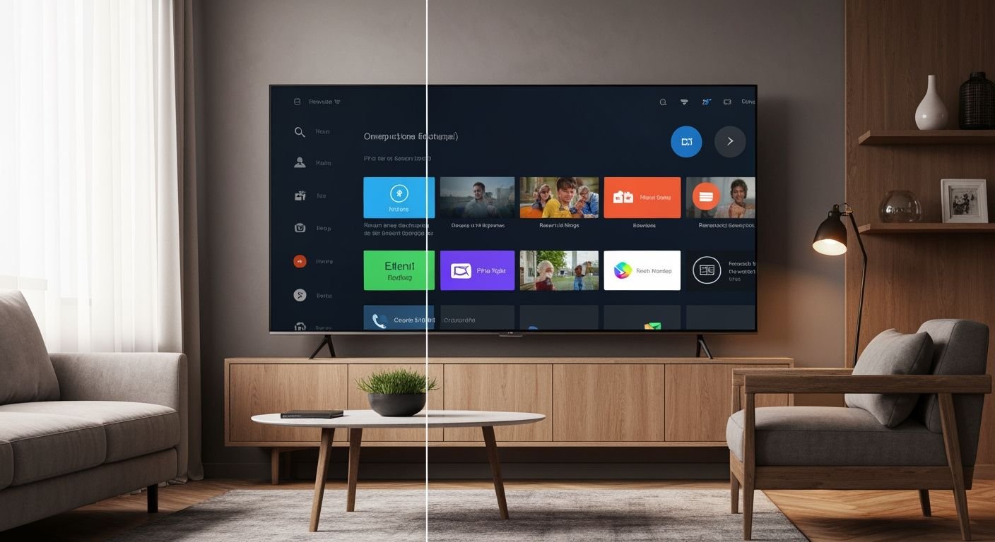 Comparaison d'alternatives IPTV sur Smart TV avec interface de streaming moderne