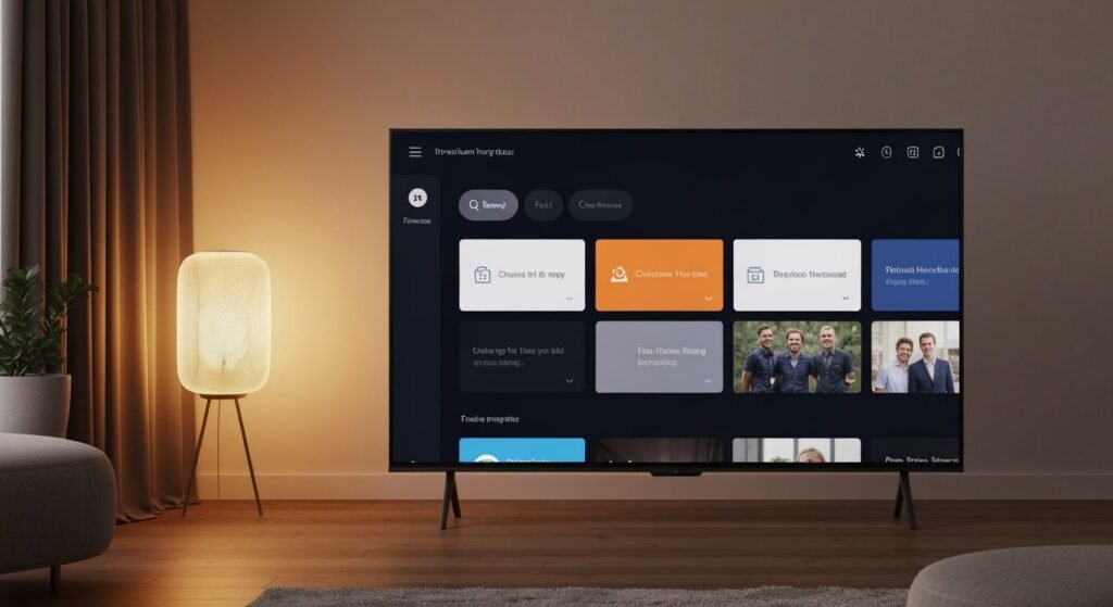 Téléviseur moderne affichant une interface de streaming avec plusieurs applications disponibles