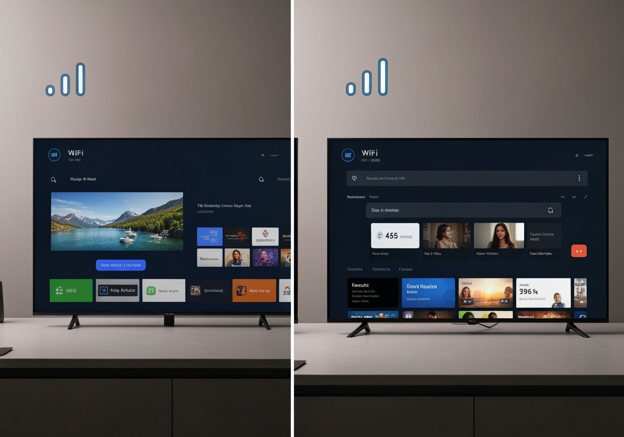 Comparaison de trois Smart TV modernes avec interfaces de streaming et connectivité WiFi