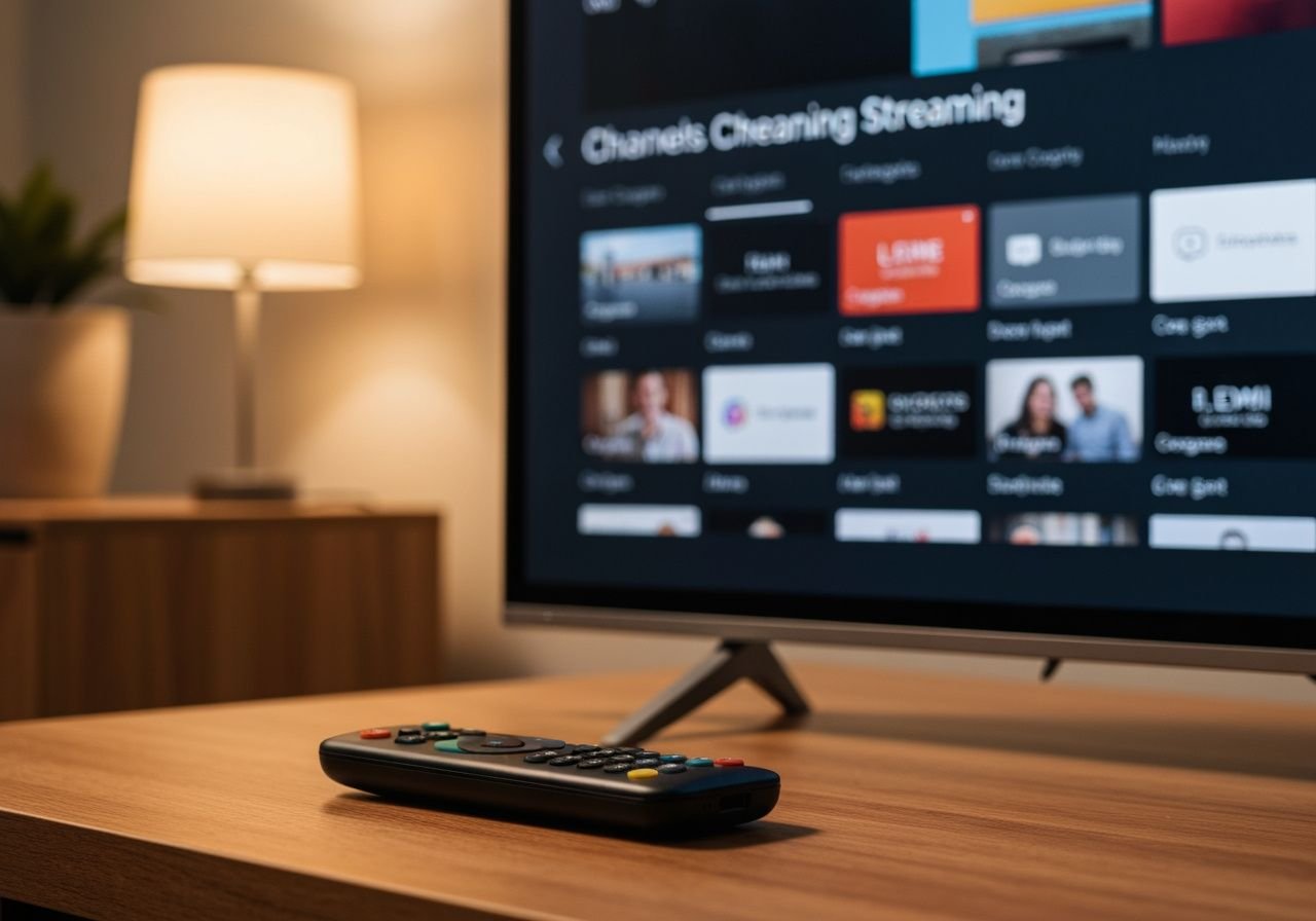 Télécommande et lecteur IPTV Smartbox prêts à l'emploi devant un écran de télévision.