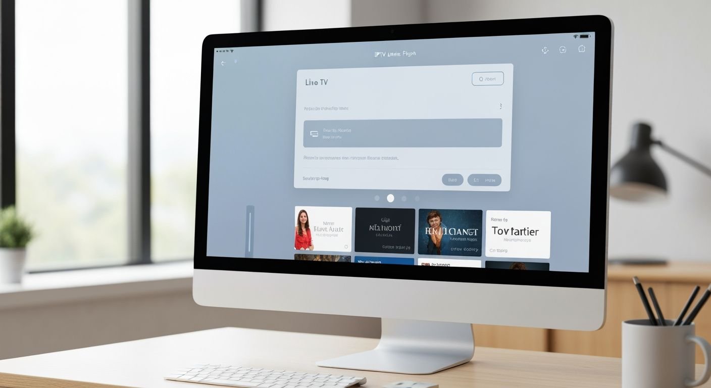 Lecteur IPTV léger sur écran d'ordinateur avec interface épurée et guide TV en direct
