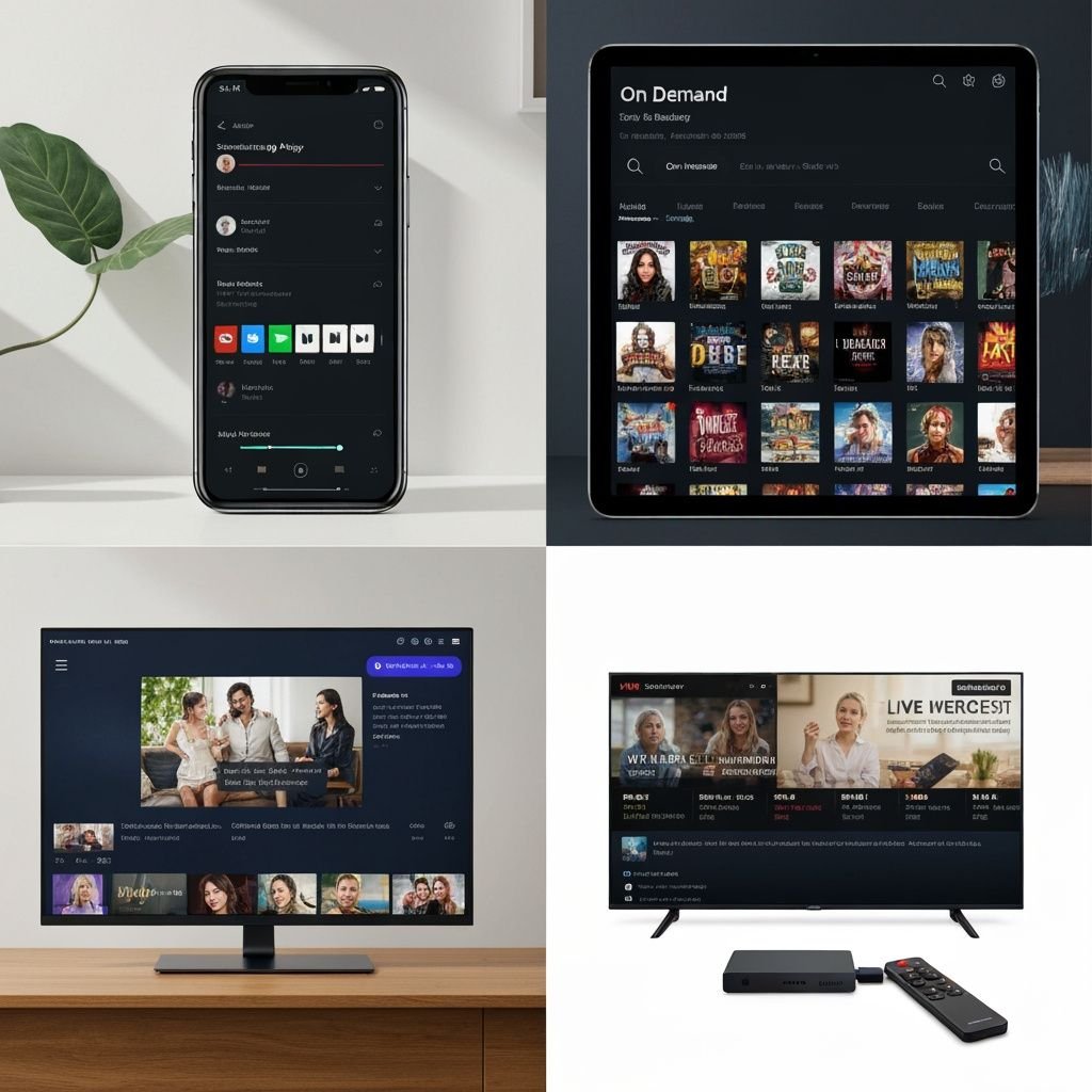 Quatre appareils compatibles : smartphone, tablette, Smart TV et boîtier de streaming avec applications