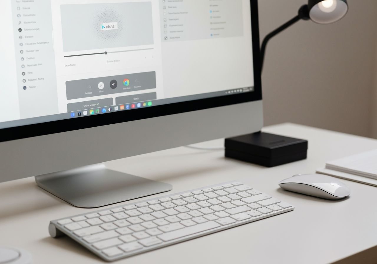Configuration de bureau avec clavier, souris et application lecteur multimédia sur écran