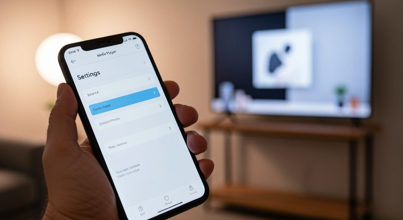 Configuration d'une source IPTV sur application lecteur multimédia avec menu paramètres visible
