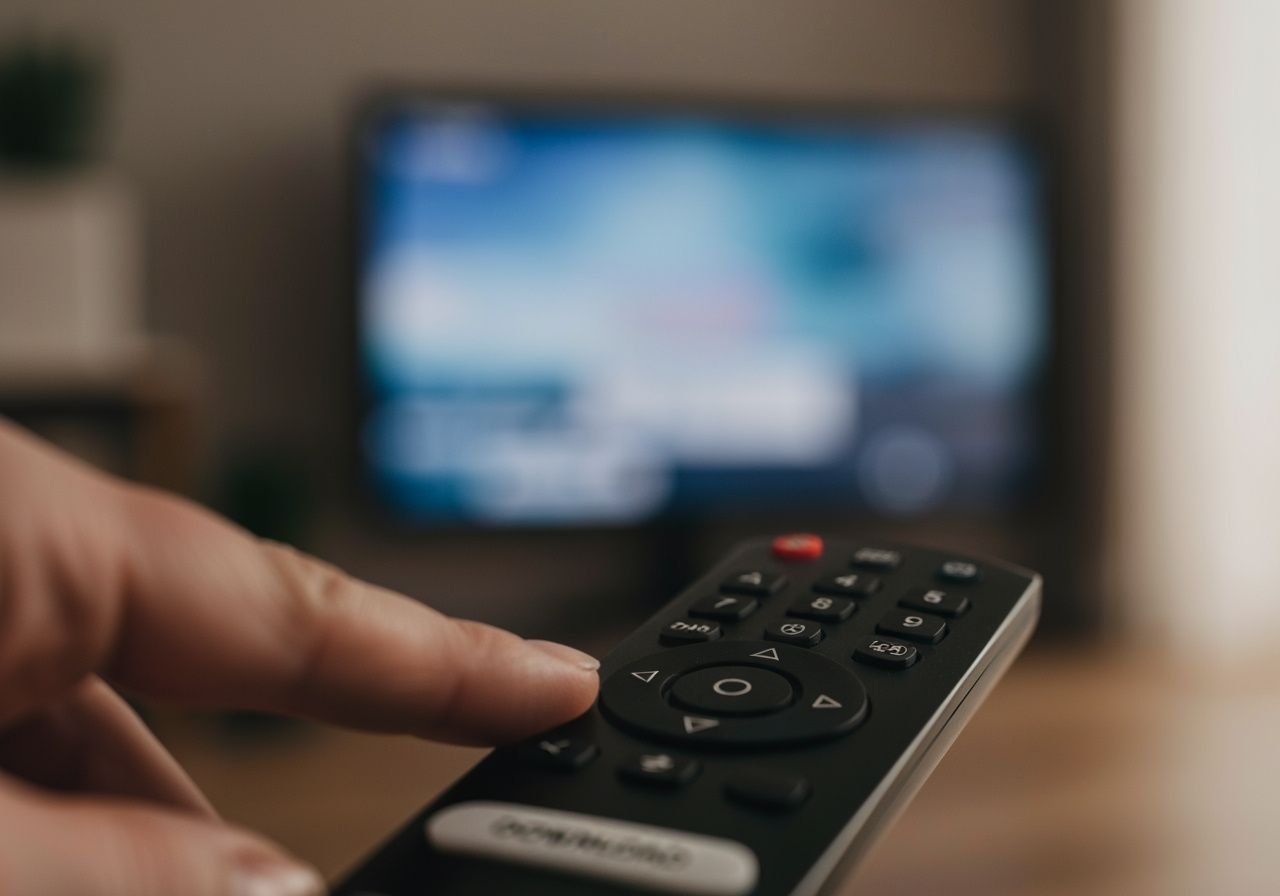 Télécommande pointée vers un téléviseur pour télécharger une application de streaming