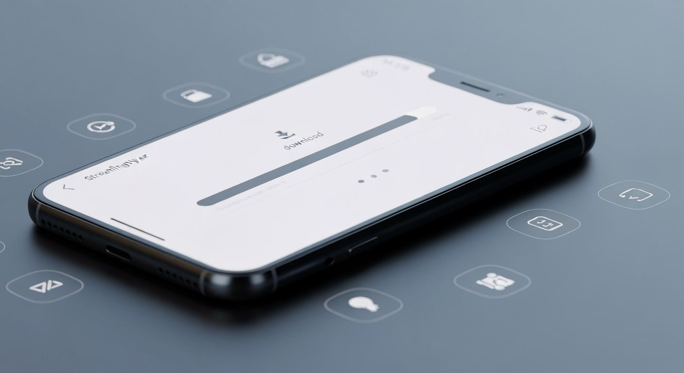 Application de lecteur IPTV affichée sur écran smartphone avec barre de téléchargement