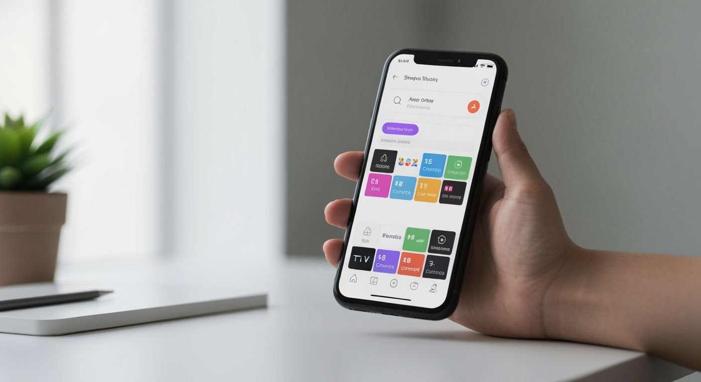 Application de streaming IPTV affichée sur un smartphone moderne avec interface de chaînes TV colorées
