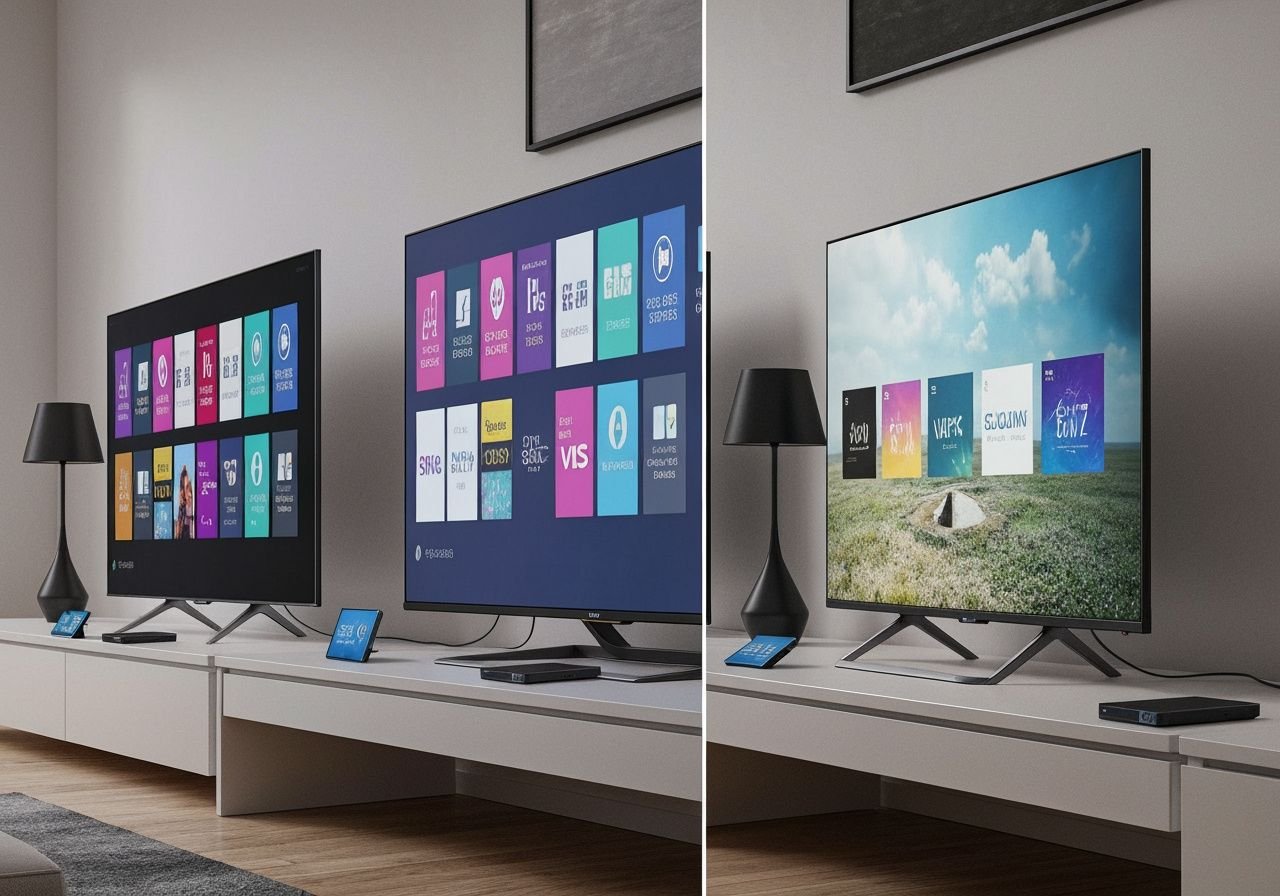 Trois téléviseurs connectés avec différents appareils de streaming pour comparaison de compatibilité