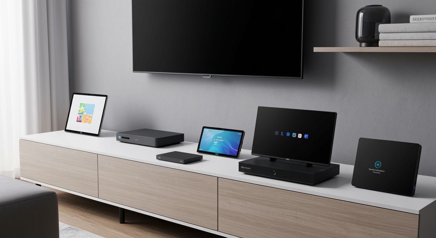Comparaison de solutions de télévision connectée IPTV : plusieurs appareils de streaming modernes