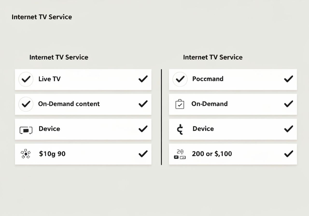 Tableau comparatif des services de télévision par internet avec fonctionnalités et options disponibles.