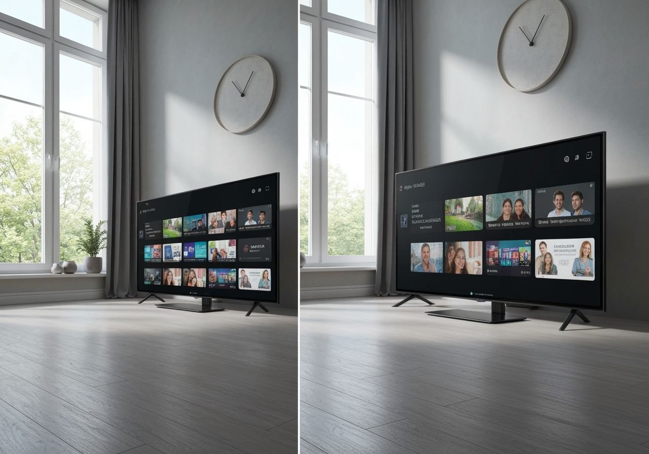 Trois téléviseurs et appareils de streaming différents comparés dans un salon contemporain