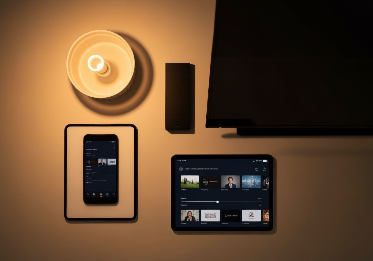 Synchronisation d'une application lecteur sur smartphone, tablette et téléviseur intelligent
