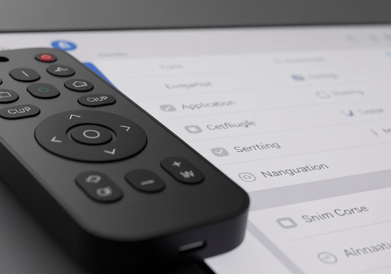 Télécommande et menu de configuration d'un boîtier Android TV pour l'installation d'applications.