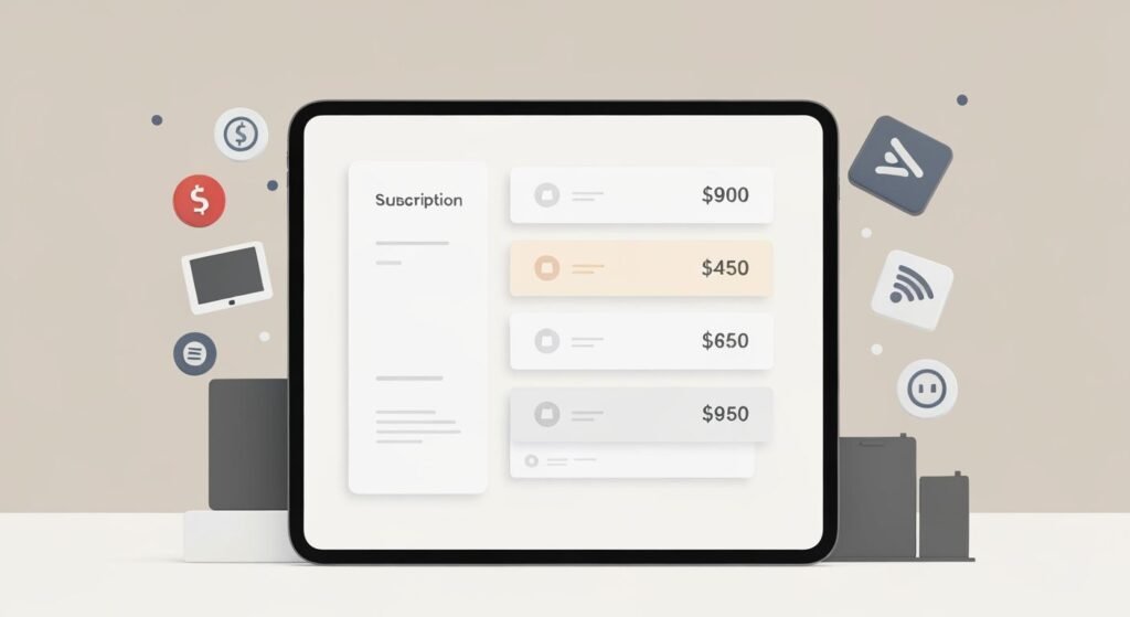 Comparaison des tarifs d'abonnement Zen IPTV sur tablette avec icônes de paiement