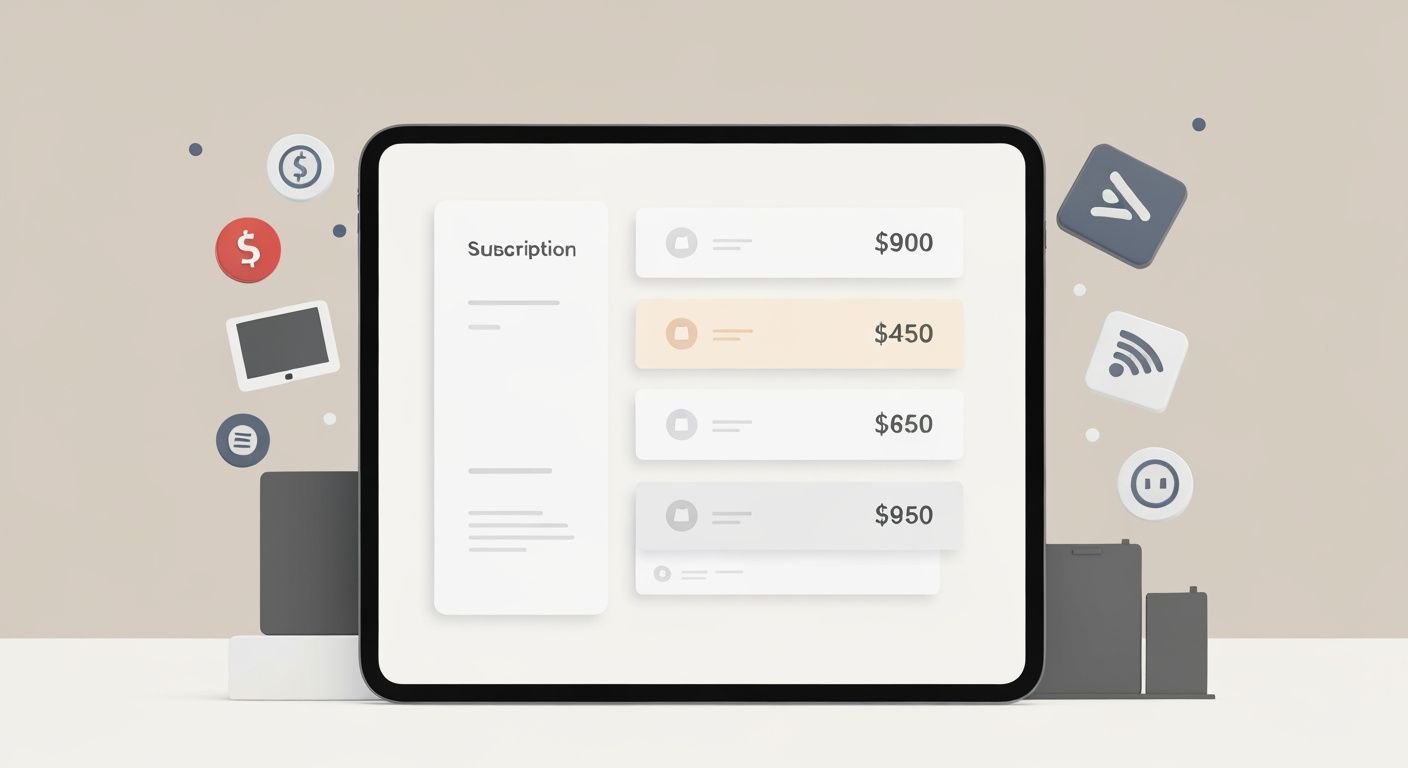 Comparaison des tarifs d'abonnement Zen IPTV sur tablette avec icônes de paiement