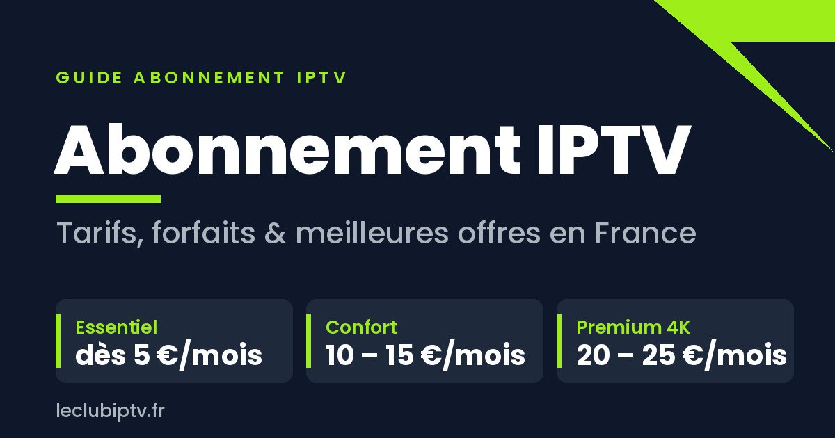 Guide des abonnements IPTV en France : trois forfaits (Essentiel, Confort, Premium 4K) avec leurs tarifs mensuels